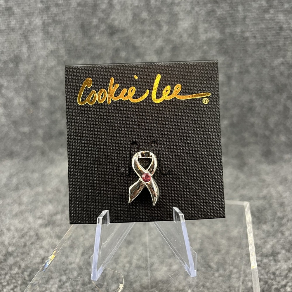 Cookie Lee Breast Cancer Awareness Pin Silver With Pink Crystal New In Package - Picture 1 of 6